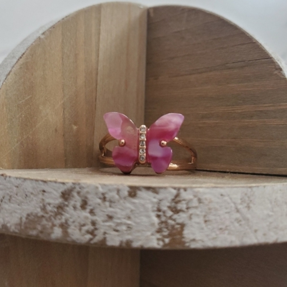 Pink Butterfly & Rhinestone Ring NWOT - Picture 4 of 14